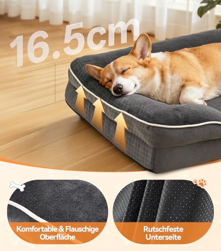 The Fellie Hundebett, Orthopädisches Hundebett Grosse Mittelgroße Hunde, Flauschiges Hundekissen, rutschfeste, Atmungsaktiv, Hundebetten kleine Hunde, Hundecouch Waschbar, Grau,71x58x16.5cm