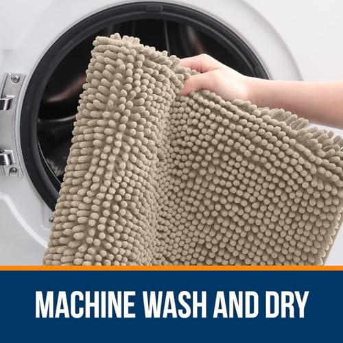Image of OLANLY Bathroom Rugs Sets 2 Piece, Soft Absorbent Chenille Bath Mats and U-Shaped Contour Toilet Mat Area Rug Set, Machine Washable Bath Carpet, Home Decor Accessories(24 inchx16 inch+24 inchx20 inch, Warm Taupe)