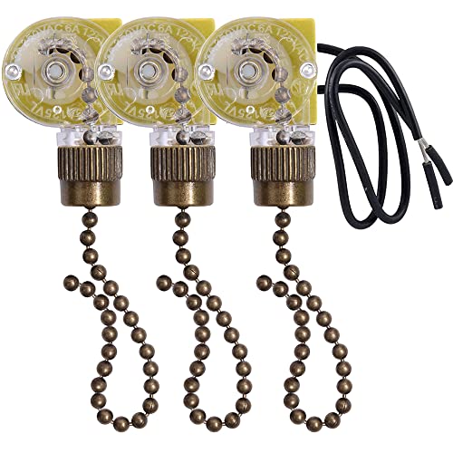 Akahttbn Ceiling Fan Light Switch Zing Ear ZE-109 Two-wire On-Off Control Pull Chain Switch Compatible with Hunter Ceiling Fans Wall Lamps (Bronze Pull Chain) 3 Pcs