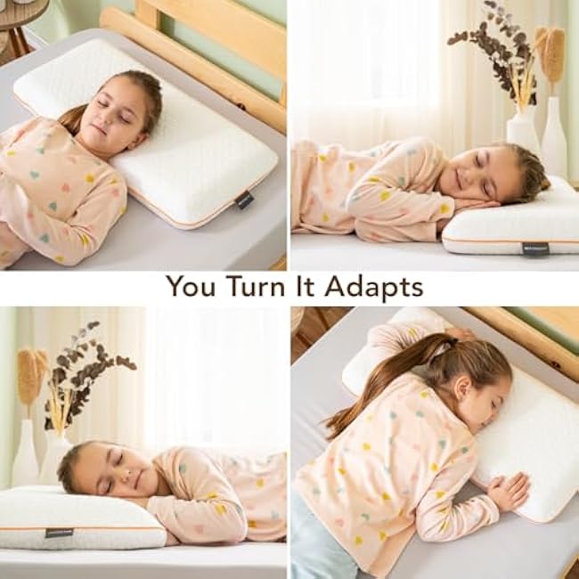 Kids Memory Foam Pillow for Sleeping, Breathable and Soft Pillows for Toddler, Boy, Girl, Small, 26x13x2.36 inches, White