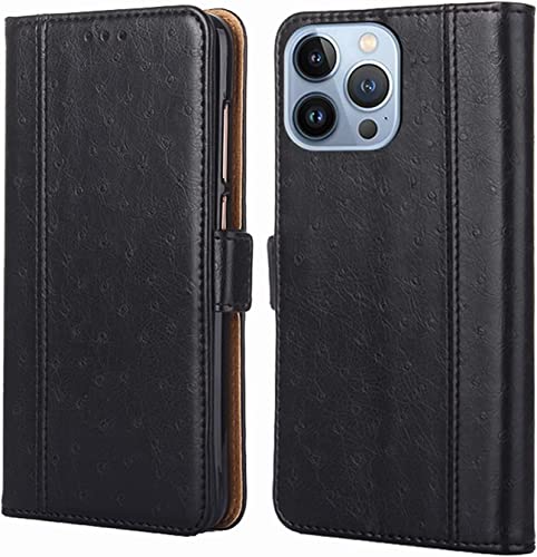 Étui en cuir iPhone 14 Pro Max : housse portefeuille à rabat avec porte-cartes Noir