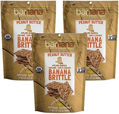 Barnana Organic Crunchy Banana Brittle - Peanut Butter, 3.5 Ounce (3 Count) - Healthy Vegan Cookie Style Dessert Snack - Made with Sustainable, Eco Friendly Upcycled Bananas