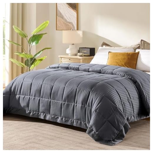 downluxe King Size Blanket, Lightweight Down Alternative Blanket with Satin Trim (90 X 108 Inch, Grey)