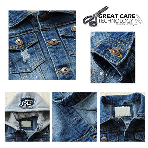 Swotgdoby Boys Kids Denim Jacket Hooded Ripped Distressed Top Cotton Light Weight Jean Jacket Coat Outerwear #TOP2
