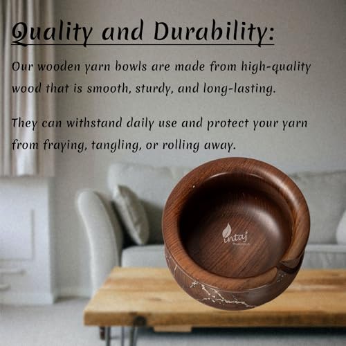 Image of INTAJ Wooden Yarn Bowl for Knitting and Crochet, 7 Inch No-Snag Holder