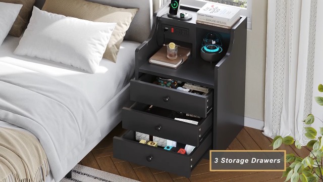 Amazon.com: ADORNEVE Nightstand with Charging Station,Black Night