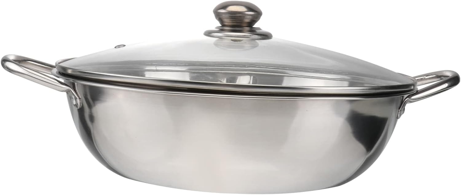 Olla de Acero Inoxidable 304 para Hot Pot con Tapa, 30 cm, Compatible con Inducción