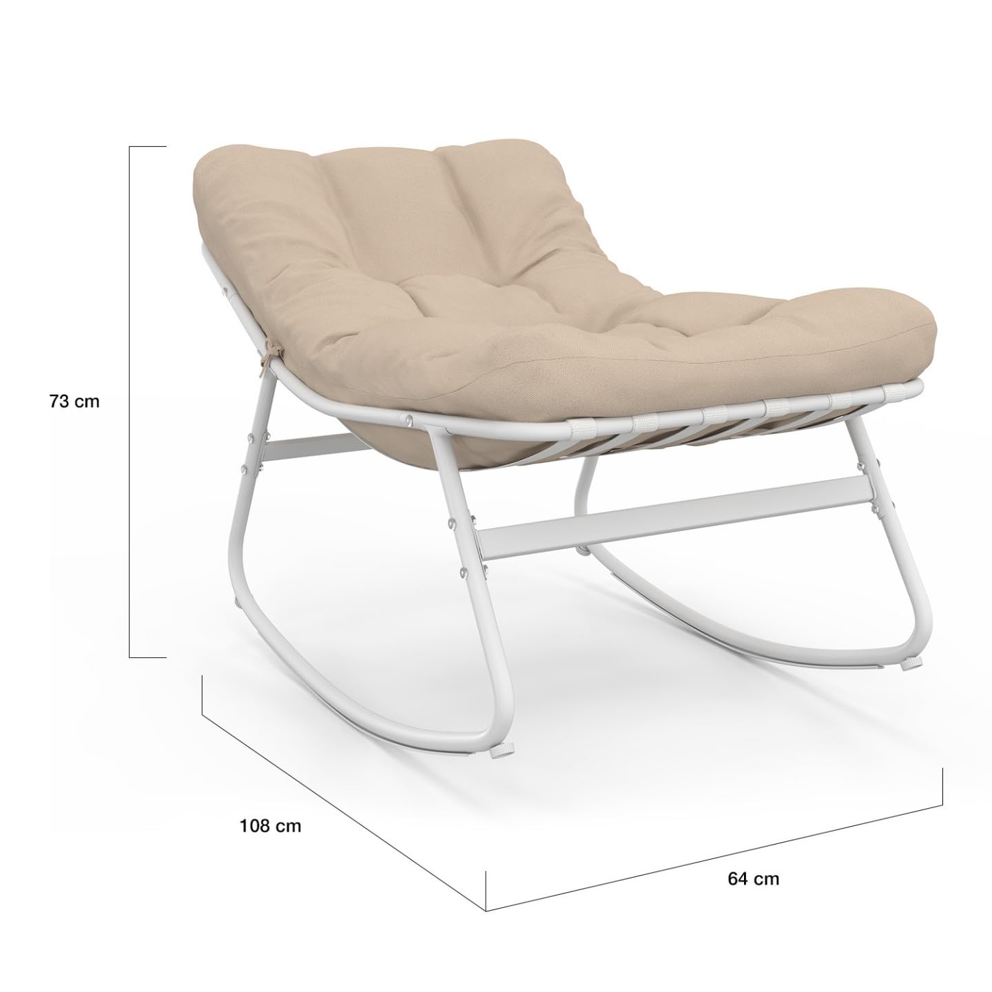 Set di 2 sedie a dondolo da giardino Arona, bianche con cuscini beige