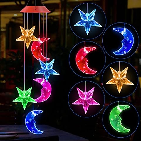 Solawindchime Moon and Star Wind Chimes, Color Changing Star Moon Wind Chime, Waterproof Solar Lights Romantic Solar Powered Wind Chime, Home, Yard, Balcony, Outdoor Garden Decoration, Gifts for Women Cover