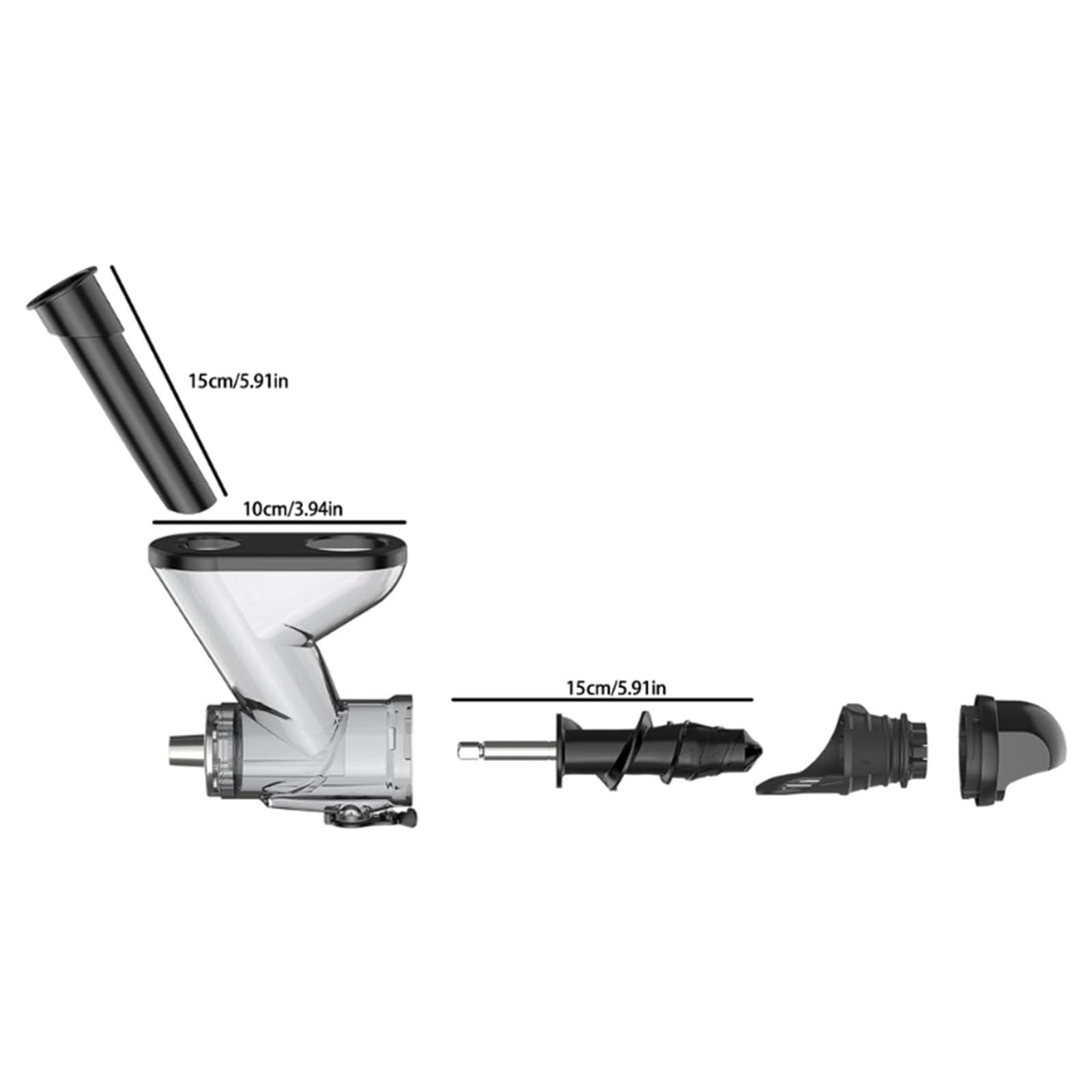 Masticating Juicer Attachment with Double Feed Chutes and Pusher for Efficient Vegetable and Fruit Juices Cold Press Juicer Attachment