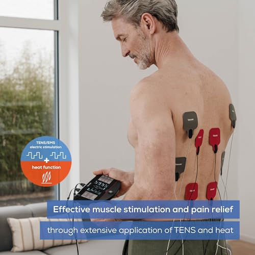 Image of Beurer EM89 Digital TENS /EMS Device with Heat Function, 4-in-1 Function for Pain Therapy, Muscle Stimulation, Massage and Heat Therapy, 4 Separately Adjustable Channels, 8 electrodes & Battery