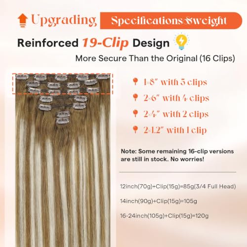 Image of Sunny Hair Clip in Hair Extensions Real Human Hair Brown Ombre Balayage | 18 Inch Light Brown Balayage Platinum Blonde Remy Hair Clip in Extensions with Double Weft for Special Occasion Hair 120g
