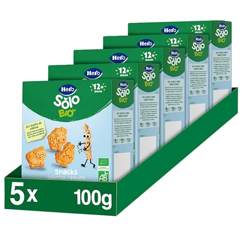 Hero Solo - Galletas de Animales Infantiles, 100% ECO, BIO, con Ingredientes de Agricultura Ecológica y UE, Apto para Bebés a Partir de 12 Meses - 5 x 100 g