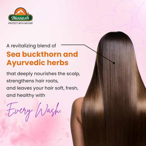 Image of Biosash Sea Buckthorn Shampoo 200ml | Sulphate, Paraben, SLES-Free, Hair Fall Control & Anti-Dandruff, Omega 3 6 7 9, Scalp Protection & Healthy Hair