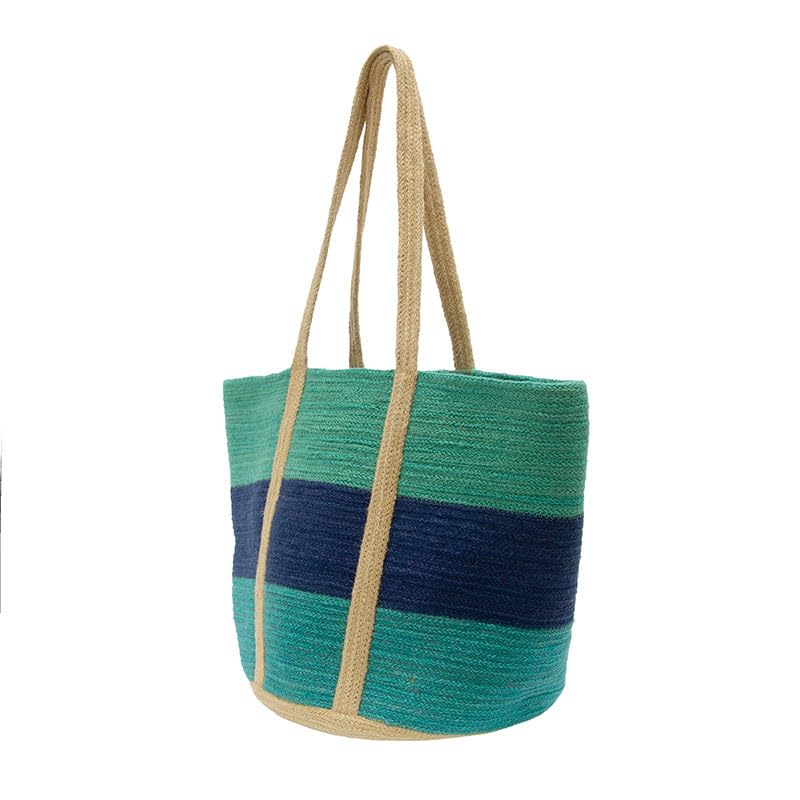 Bolso tote de yute para mujer de Joy Susan, estilo colorblock, turquesa miniatura 2