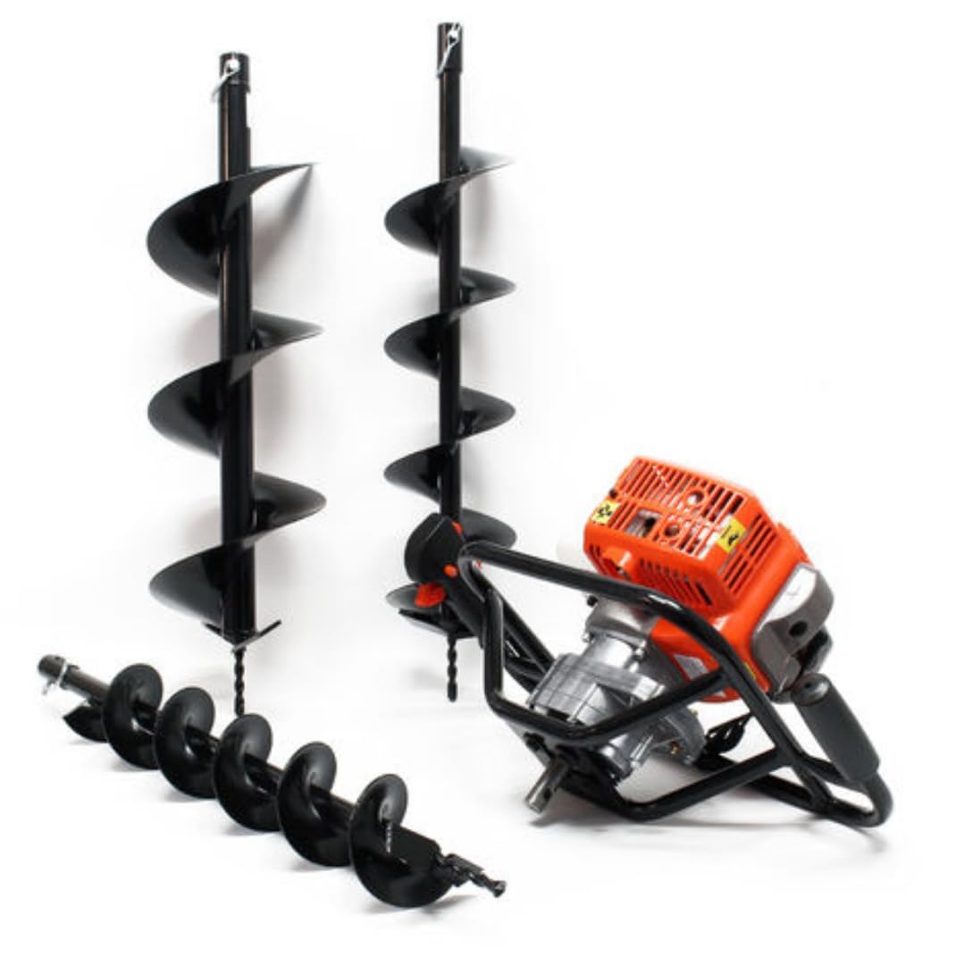 Trivella a scoppio con motore da 52cc 2 tempi con prolunga da 50 cm e 3 punte intercambiabili da 100-150-200mm, mototrivella trivellatrice da giardino e campi, utilizzo professionale e fai da te