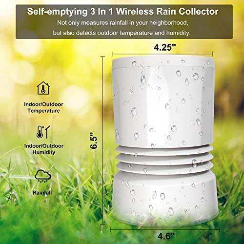 Geevon Wireless Rain Gauge,5 In 1 Self-Emptying Rain Collector Monitoring Rainfall And Indoor/Outdoor Temperature & Humidity With Backlit Weather Station #TOP3