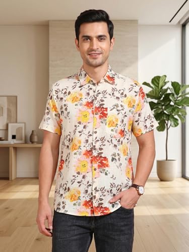 Image of Yash Gallery Men's Cotton Warli Print Shirt Collar Regular Shirt