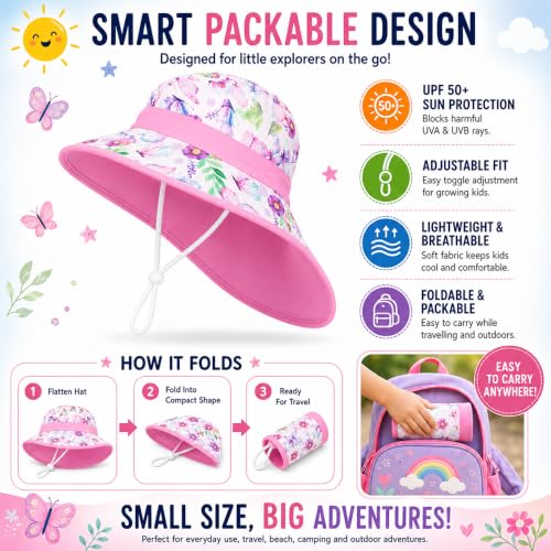 Image of VRITRAZ Sun Protection UPF50+ Bucket Hat Toddler Summer Beach Play Hats with Neck Flap for Girl, Boy, Kids Summer Hat, Bucket Hat for Kids Ages 3-10 Years