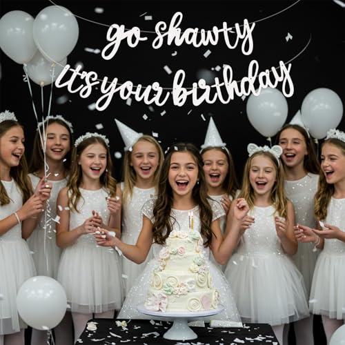 image for BEISHIDA Glitter White Go Shawty It's Your Birthday Banner 11.4Feet,NO
