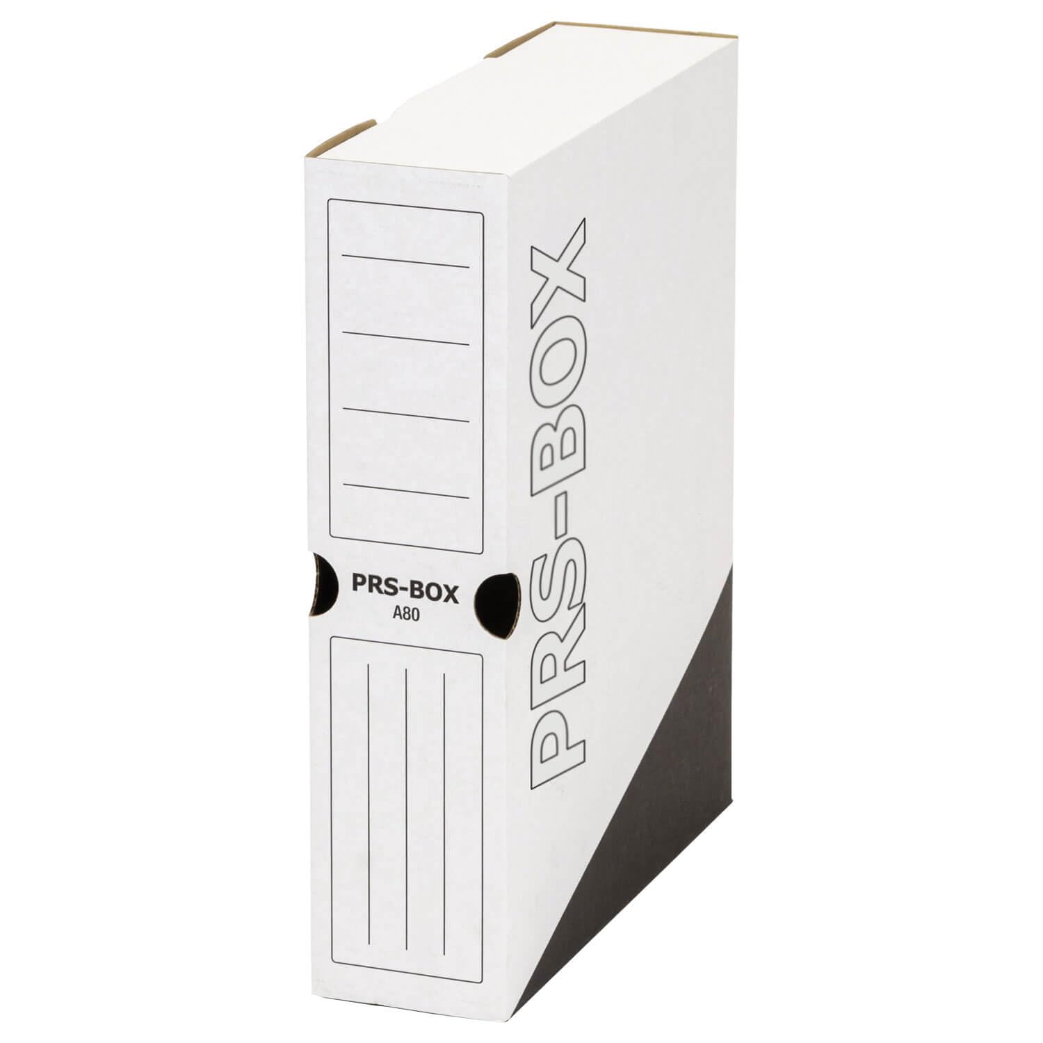 PRS Archivbox A80, Weiß/Schwarz, 80mm Rückenbreite, 20 Stück | Ablagebox, Archivcontainer, Dokumentenarchiv, ident zur PRESSEL Archivbox