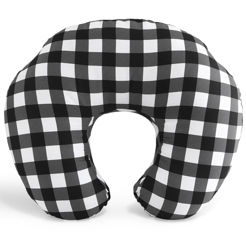 Image of The Peanutshell Nursing Pillow & Cover - Soft Newborn Nursing Baby Girl or Boy Pillow Covers, Supportive & Comfortable Breastfeeding, Tummy Time Baby Essentials - Black White Buffalo