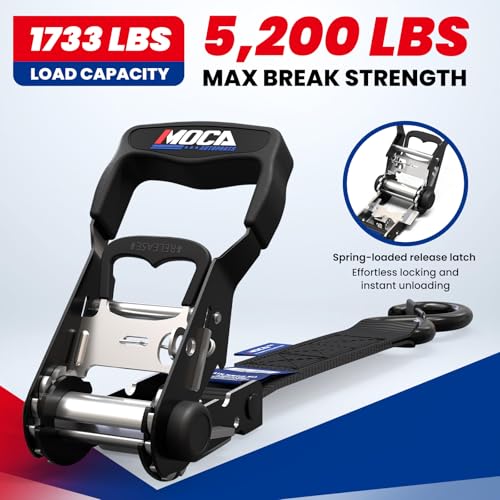 MOCA Black Heavy Duty Ratchet Tie Down Straps - 5200 Lbs Breaking Strength 1.6