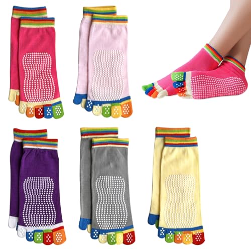 BD-Herego 5 pares de calcetines antideslizantes para yoga para mujer, calcetines de yoga con agarre y correas antideslizantes para yoga, 5color-h03, Talla única