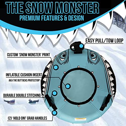 Snowi The Sno Monster Inflatable Snow Tube W/Hard Bottom For Max Speed & Durability Large Commercial Grade Towable Snow Sled W/Handles #TOP3