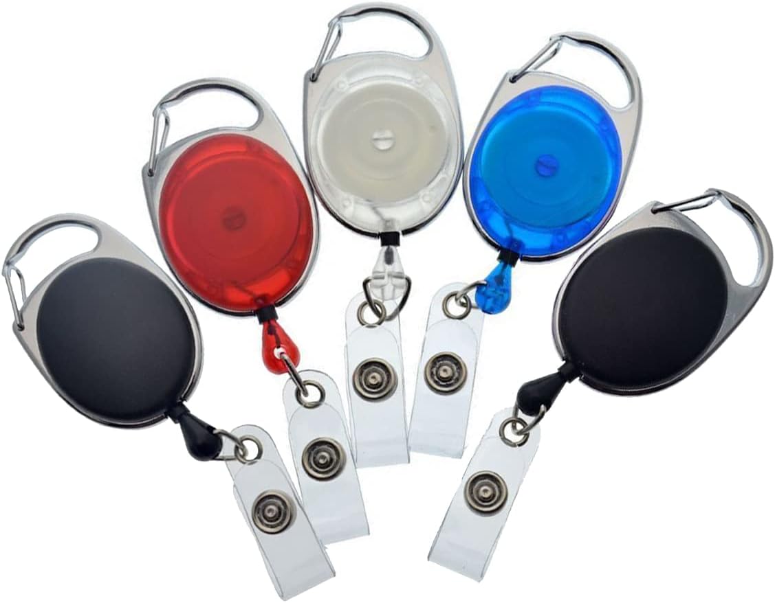 Bulk 100 Pack - Premium Carabiner Clip Badge Reels - Retractable I.D. Card Holders with Carabiner Belt Loop Clip and ID Strap - Cute Oval Shaped Badge Holders with Smooth Cord Pull (Assorted Colors)