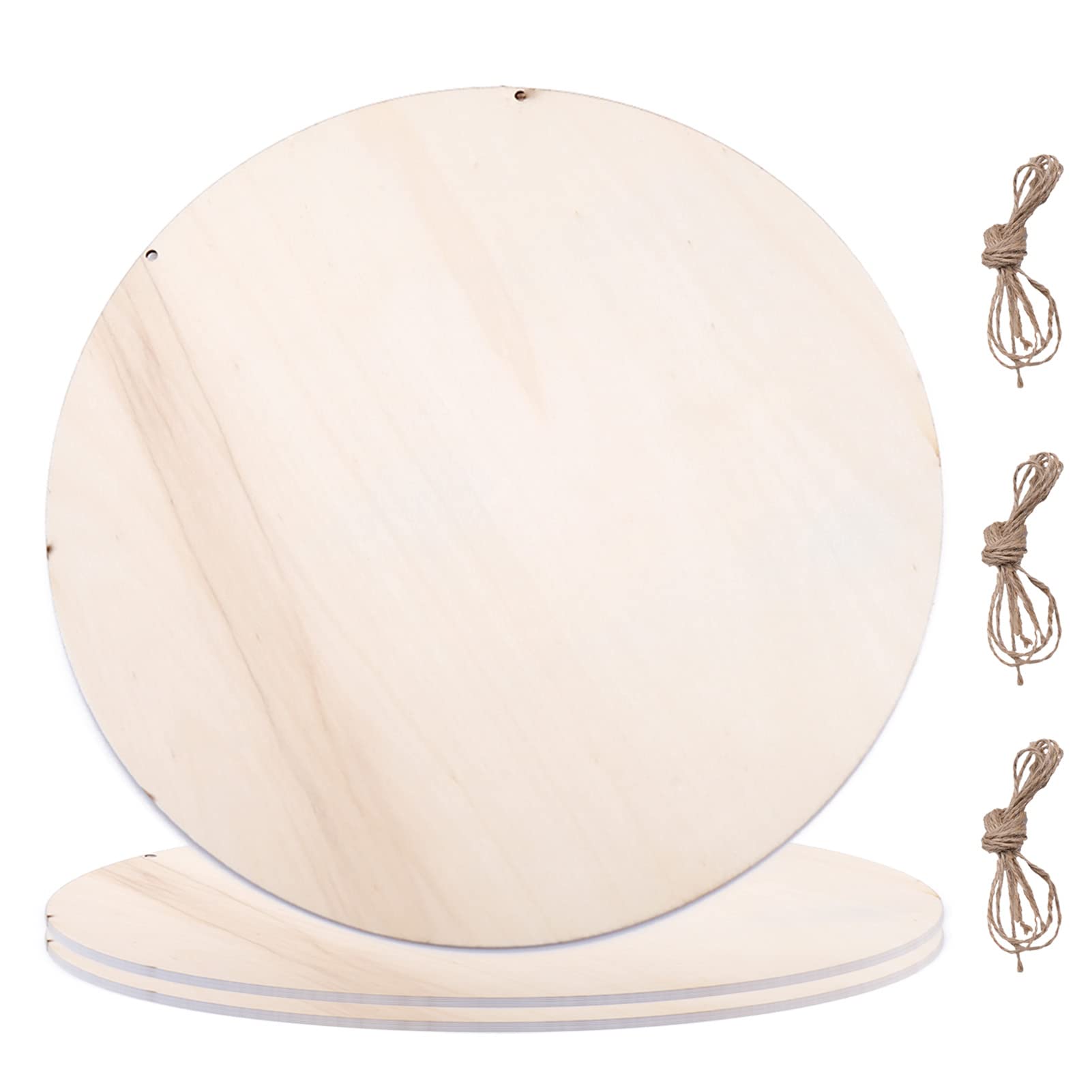 Photo 1 of 3 Pieces Wood Circles Sign, 12 Inch Wood Rounds with Hole and String, Unfinished Blank Wooden Circle for DIY Crafts, Door Hanger, Sign, Wood Buring, Painting, Party Decor
