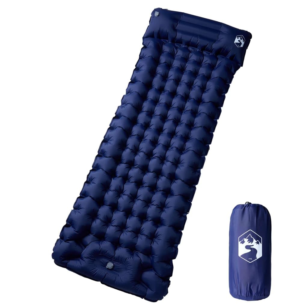 Selbstaufblasende Isomatte mit Kissen Marineblau 200x75x10,5 cm leicht faltbar für Camping, Wandern, Trekking und Outdoor Reisen mit integrierter Fußpumpe und Reparaturset
