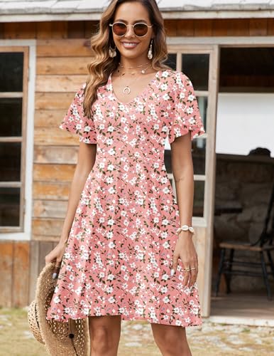 Image of Zeagoo Womens Summer Dress Casual Swing Sundresses Floral Ruffle Short Sleeve Wedding Guest Dress Beach Mini Dress 2026