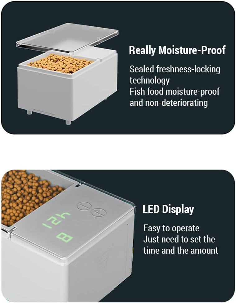 Automatic Fish Feeder with Digital Timer | 150mL / 500mL Large Capacity Food Container for Aquariums | Protective ABS Construction for Travel & Business Trips (500毫升按键电池款)