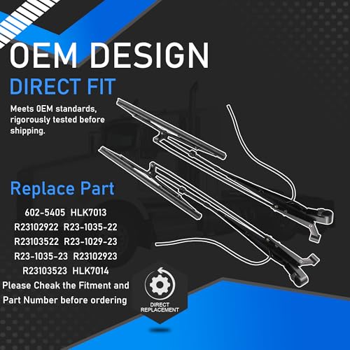 YzusGomumu 2-Pcs Front Driver and Passenger Side Windshield Wiper Arm Pair Kit with Spray Nozzle and Blade Compatible with 2007-2020 Kenworth T600 T660 T800 W900 Replaces 602-5405 HLK7013 R23102922