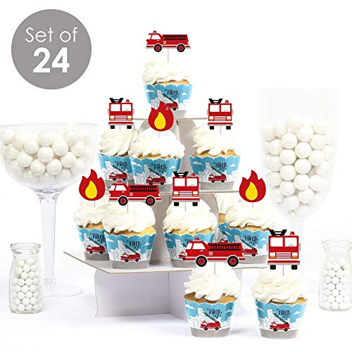 Big Dot Of Happiness Fired Up Fire Truck - Cupcake Decoration - Firefighter Firetruck Baby Shower Or Birthday Party Cupcake Wrappers And Treat Picks Kit - Set Of 24 #TOP1