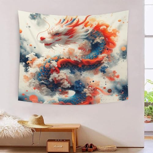 Tapisserie murale dragon effet 3D en tissu raffine pour decoration de salon
