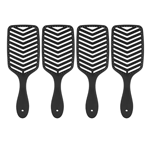 4 cepillos huecos para masaje del cuero cabelludo, peines para desenredar el cabello, cepillo de plástico ABS con diseño curvo para peinado de salón y aseo diario, negro