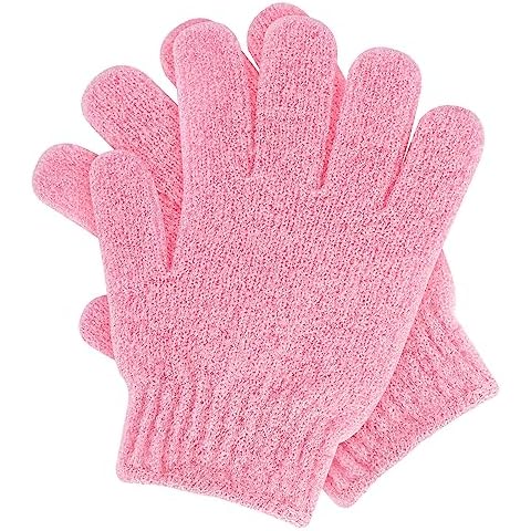 Sibba 2Pcs Exfoliating Wash Gloves Dual Texture Bath Gloves for Shower Body Scrub Exfoliating Mitt Dead Skin Remover Exfoliator Mitten Natural Body Loofah Washcloth (2pcs Pink) Cover