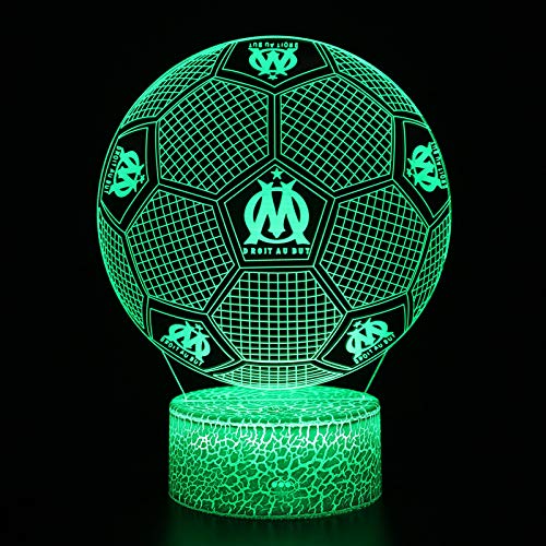 Deal Best football forme 3d illusion optique intelligent 7 couleurs led night light lampe de table avec câble d'alimentation usb olympique de marseille - Image 3