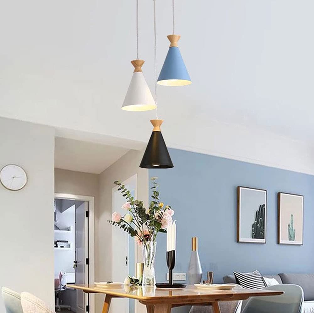 THAELY Lampy wiszące do sypialni sufitu metalowy abażur lampa wisząca z drewnianą pokrywą pół-wpuszczana lampa sufitowa E26 E27 do sypialni