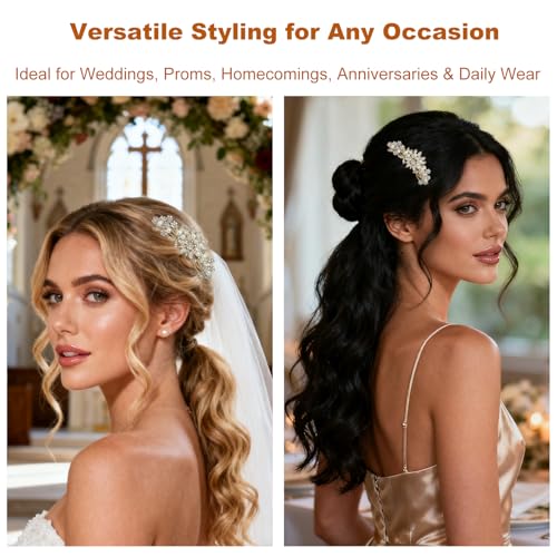 Accesorio de cabello nupcial dorado con clip elegante miniatura 7