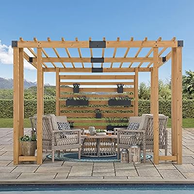 Sunjoy Wood Pergola 10 x 10.5 ft. Cedar Framed Pergolas with Adjustable Hanging Planters by SummerCove
