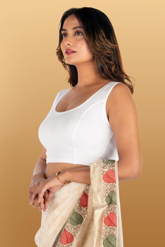 Image of Abhi Readymade Saree Blouse for Women- Sleeveless, Round Neck, Regular-fit, Stretchable, Pull-on Style Blouse