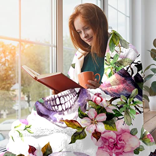 Couverture polaire douce tête de mort et fleurs pour lit et canapé - 7