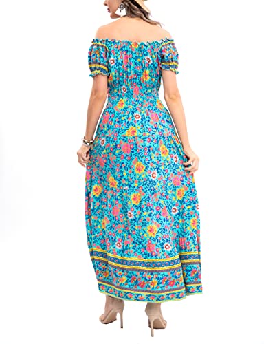Image of OSTOO Women's Floral Maxi Dress Boho Summer Short Sleeve Smocked Waist Tiered Long Dress