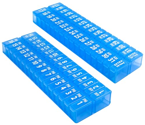 XL Twice-a-Day Monthly Pill Box Planner Set, 31 Day AM & PM Medication Organizer, 2 Vitamin Holders for One Month (XL - 31 Day AM/PM - Blue)