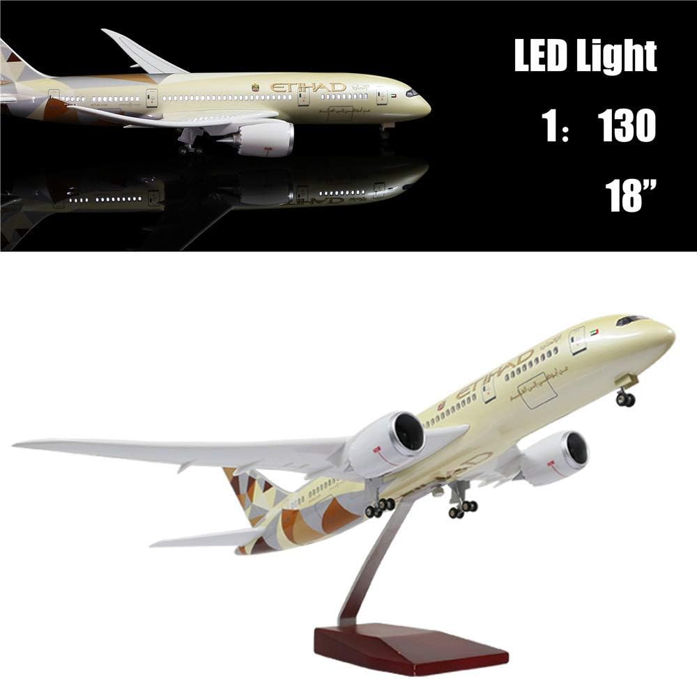 LESES 46cm 1:130 Scale Diecast Plane Model Etihad B787 with LED Light(Touch or Sound Control) for Decoration or Gift