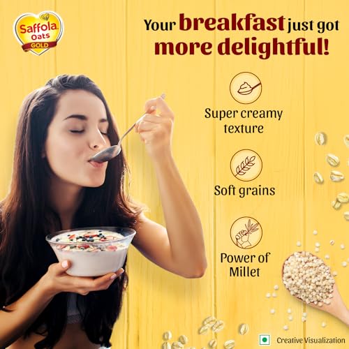 Image of Saffola Oats Gold, Rolled Oats with Jowar Millet | 1500g | High Protein & Fibre | Healthy Cereal for weight loss (Pack of 3)