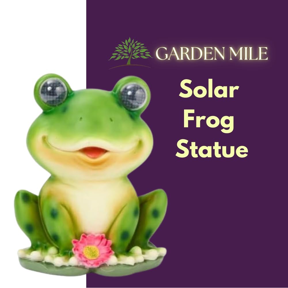 Garden Mile Solar-Frosch Gartenfigur mit blinkenden LED-Augen, 25 cm, wasserdicht, Kunstharz, Tier, Outdoor, Terrasse, Rasen und Weg, lustige Dekoration Geschenk